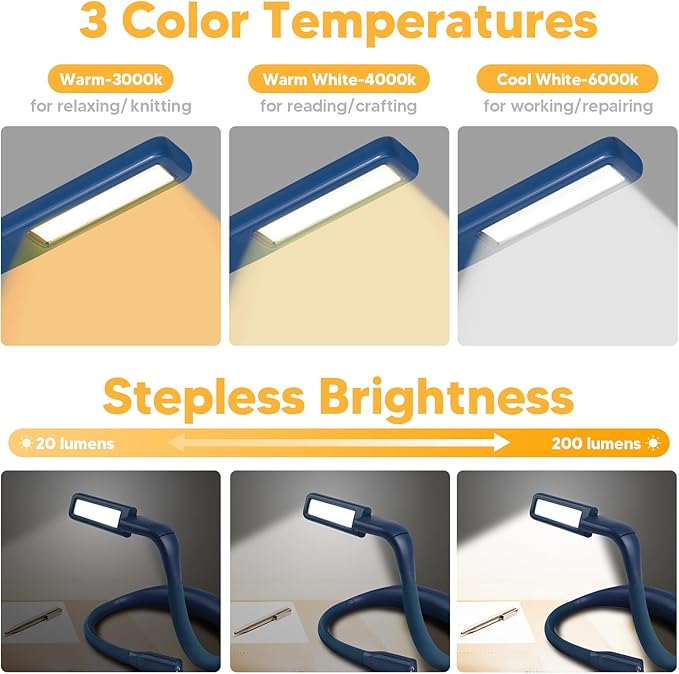 LED Neck Reading Light and Crafting Lamp with Blue Storage Case, Ideal for Book Lovers, Readers, Crafters and Outdoor Enthusiasts, Perfect for Reading, Sewing, Camping, Crocheting, Walking at Night