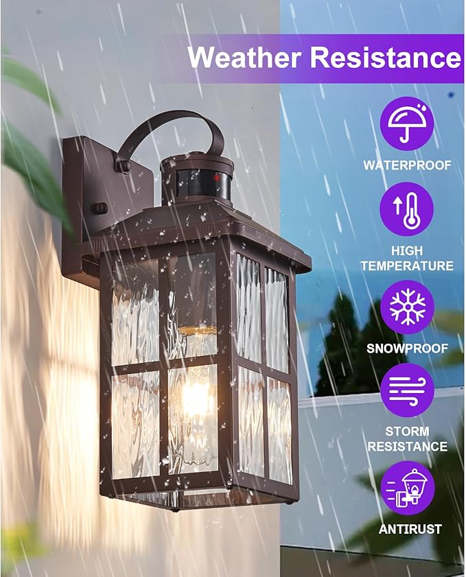 Porch Lights Outdoor with Remote Control: Motion Sensor Exterior Lighting Fixtures Intelligent 4 Lighting Modes Outdoor Wall Lights Sconce Lights for House Patio Front Door Garage