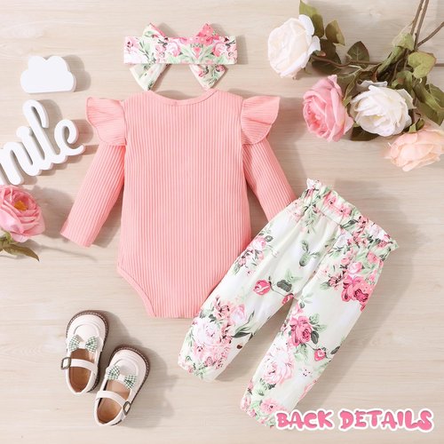 GDTOGRT Baby Girl Ruffle Romper Set - Floral Pants & Cute Headband | Newborn Infant Outfits