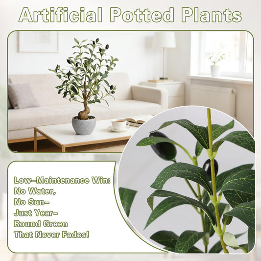 KAIRNE Artificial Black Olive Tree,19.6” Tall Fake Potted Plants,Realistic Decorative Plants Table Indoor Decor,Lifelike Greenry Tree,Fake Olive Tree Gifts for Housewarming Shelf Office Desk Decor