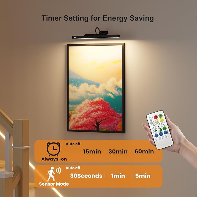 2 Pack Picture Lights for Wall Paintings Motion Activated – 16'' Rechargeable and Cordless Wall Sconce Pictures, 350LM Artwork Light for Gallery, Portraits,Poster(Black)