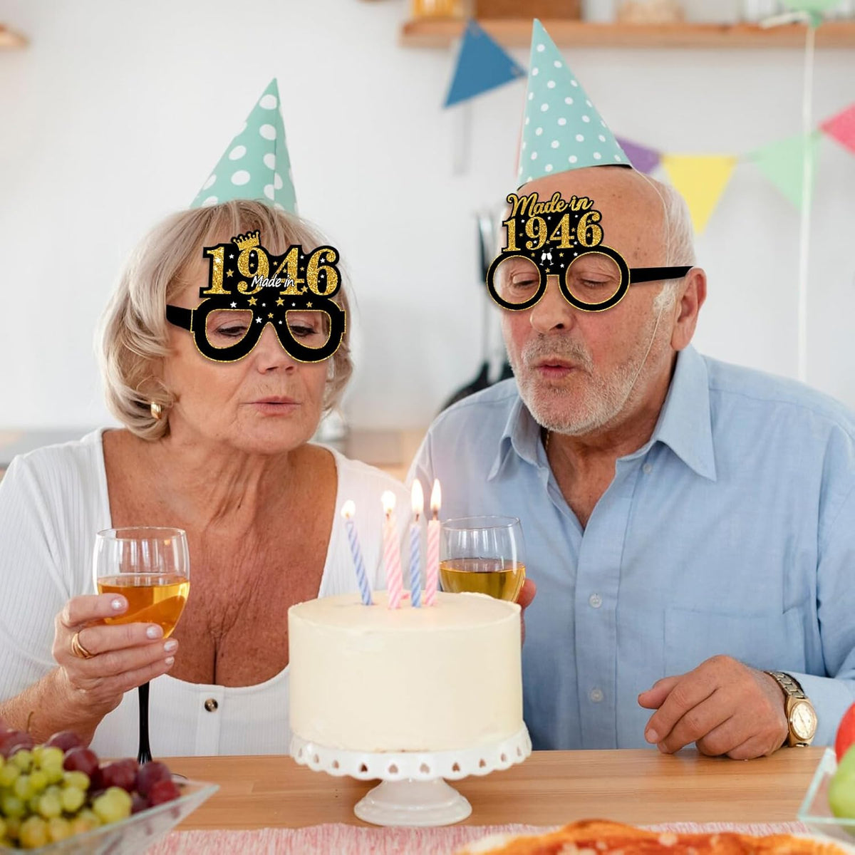 Turypaty 24Pcs 80th Birthday Paper Glasses - Vintage Black Gold Photo Props for Men & Women