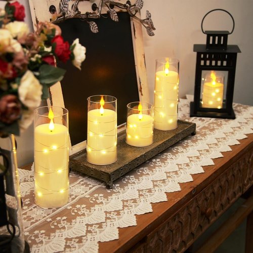 Homemory Flameless Candles - LED Candles with Fairy Lights & Remote Control | Ivory Set of 5 (5", 6", 8", 8")