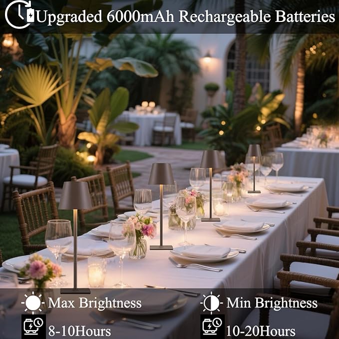 Brown Cordless Table Lamps Set of 2,Vintage Rechargeable Lamp for Restaurant Dinner Dining Kitchen Countertop Bathroom Counter Top Tabletop Lighting,Shower Lamp for Insider Shower,Lampara Recargable