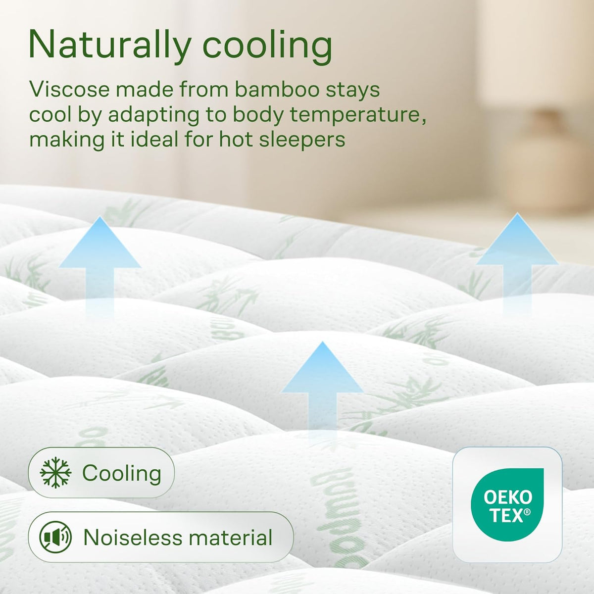 Skiennix Ultra Soft King Size Mattress Topper - Bamboo Viscose Pillow Top for Full Body Support - Naturally Cooling, Green