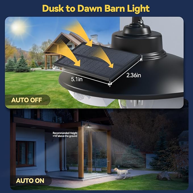 APONUO Solar Barn Light with 3 Lighting Modes, Motion Sensor, Waterproof Rustic Vintage Gooseneck Solar Shed Light for Barn, Wall, Farmhouse, Chicken Coop (White Lighting)