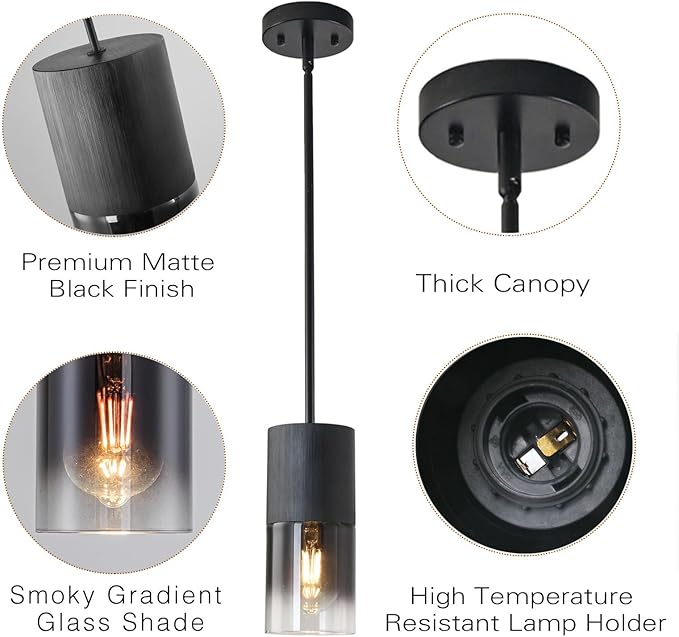 Modern Black Pendant Lights with Downrods, 2 Pack