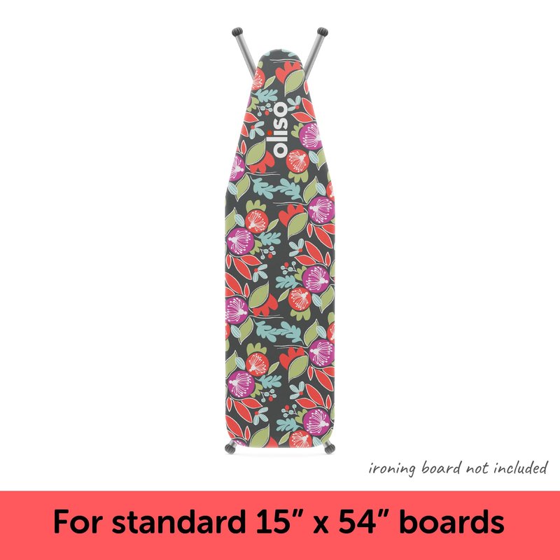 oliso Ironing Board Cover – 100% Cotton with Professional Felt Pad, Fits Standard 54" x 15" Boards – Secure Fit with Wide Elastic Edge & Adjustable Straps – Floral