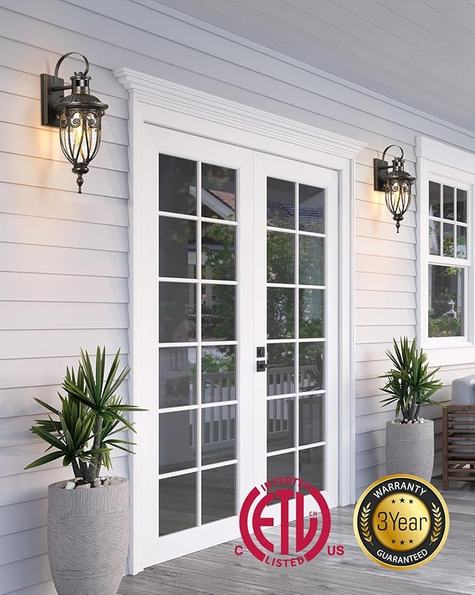 VIANIS Outdoor Motion Sensor Light, Dusk to Dawn Outdoor Light Fixtures, 2 Pack Outside Lights for House, Anti-Rust Bronze Outdoor Wall Lights for House, Garage, Entryway, Seed Glass, Vintage Style