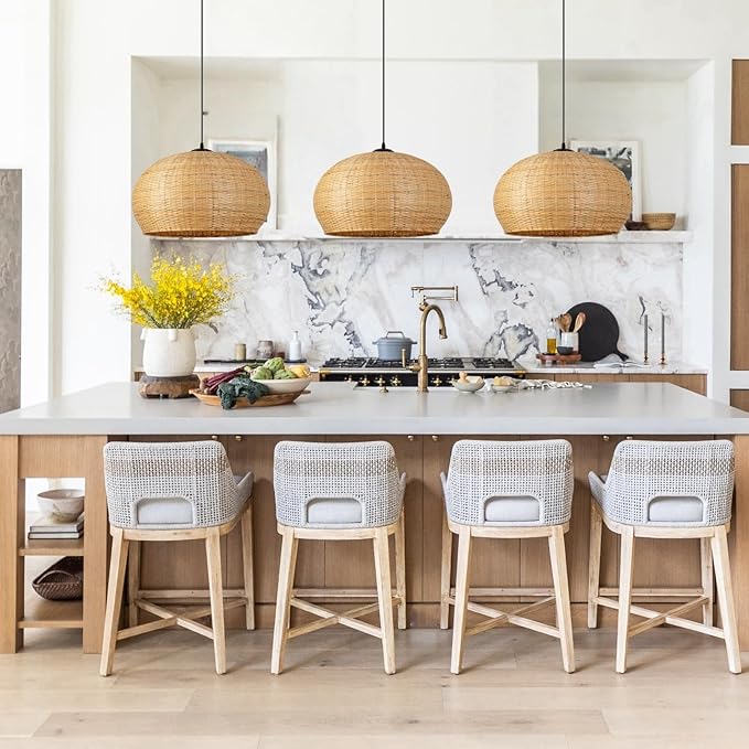 18.93in Bamboo Pendant Lights Wicker Light Hand-Woven Rattan Light Fixture Boho Coastal Ceiling Chandelier Lighting for Beach Kitchen Island Restaurant Hallway Dining Room Bedroom