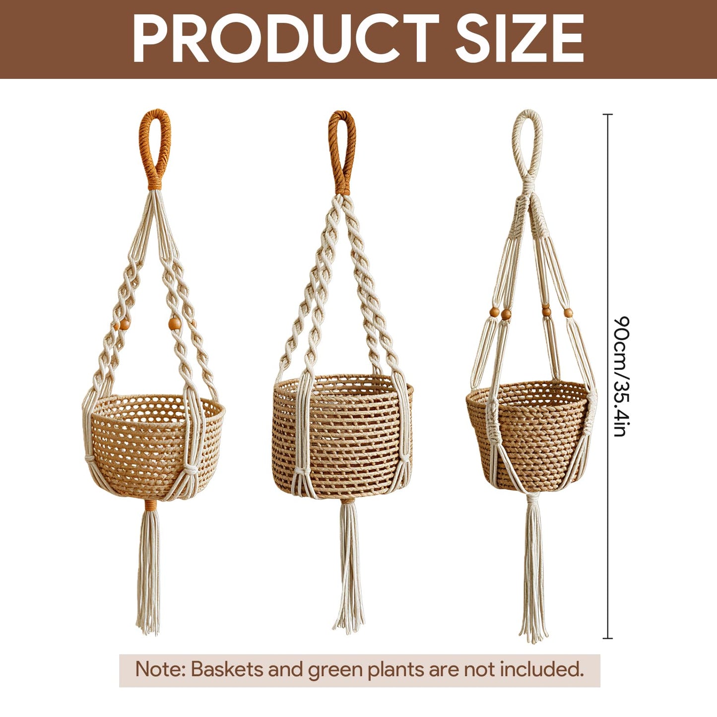Sedvwed 3 Pcs Macrame Plant Hangers Indoor Hanging Plant Holder Boho Decor Hanging Pots Hanging Planters for Indoor Plants(Basket not Included)
