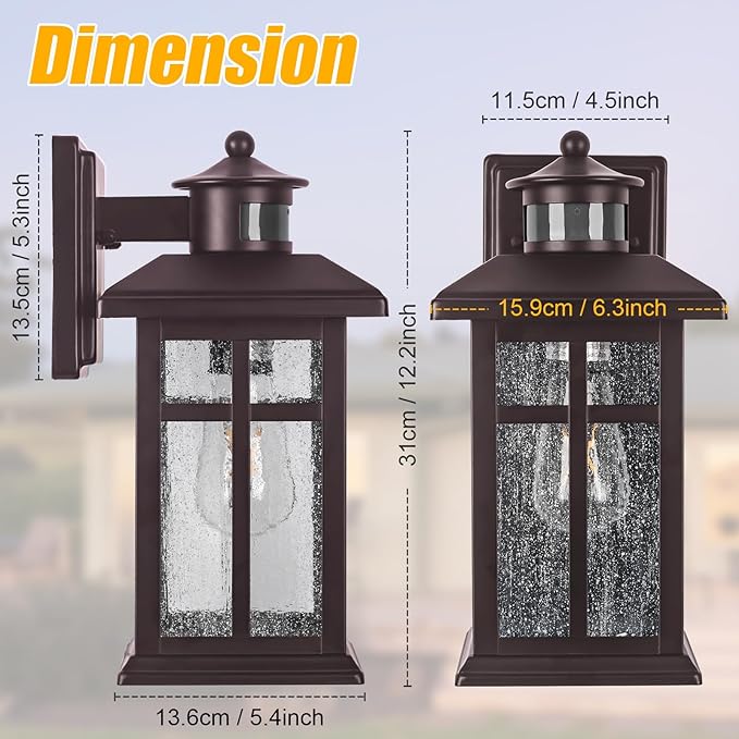 2 Packs Motion Sensor Outdoor Lights- Outdoor Porch Lights Light Fixtures Motion Sensor Bronze, Porch Lights Outdoor Bronze, Exterior Lights for House, Garage, Door