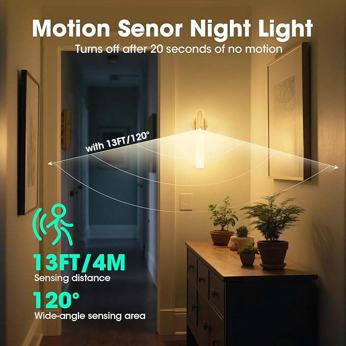 LAVAED Motion Sensor Lights Indoor,LED Rechargeable Battery Operated Wall Sconce Magnetic Stairway Night Light Wireless Portable Decor Lighting for Bedroom, Hallway, Picture,3000K Round Base
