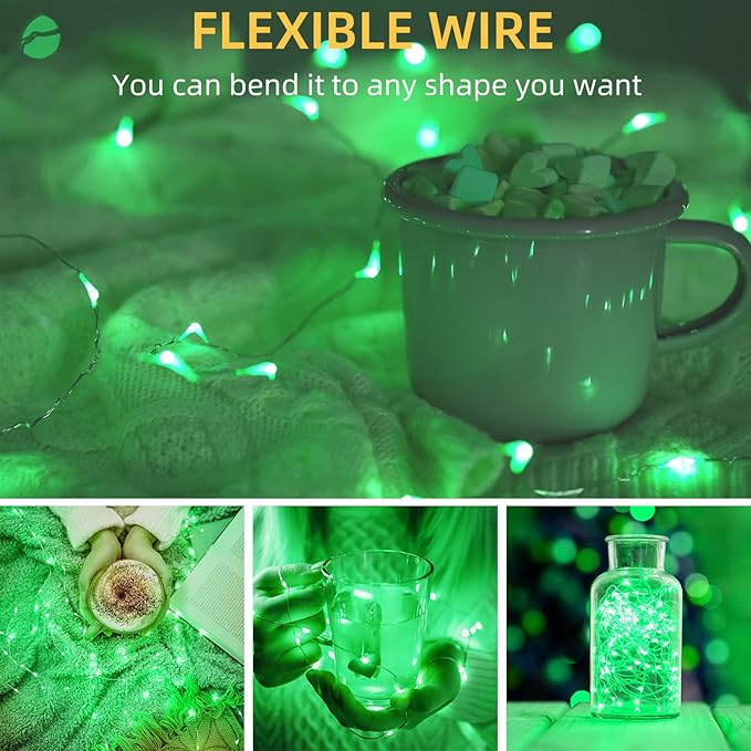 LAMPHOME 20 Pack Green St Patrick's Day Fairy Lights,st Patricks Day Battery Operated String Light, 20 LED on 6.6FT Copper Wire Firefly for Wedding Party Mason Jar Christmas Bedroom Decor