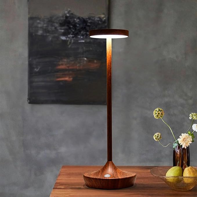 Cordless Table Lamp Rechargeable - 6000mAh LED Battery Operated Table Light - Portable Touch Dimmable Outdoor Waterproof Table Lamps for Patio Bar Restaurant Dining (2 Woodgrain)