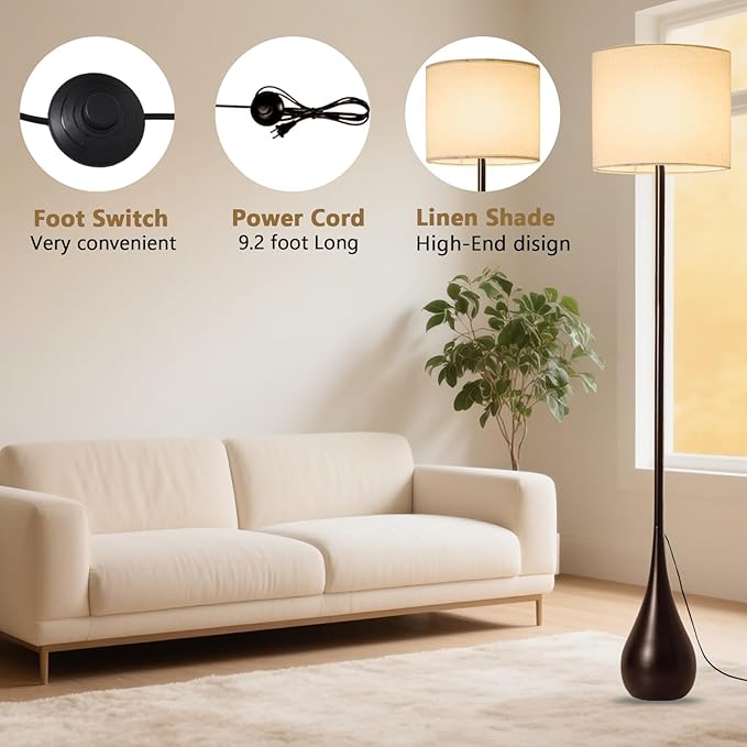 71" inch Contemporary Floor Lamps for Living Room Teardrop Mid Century Modern MCM Extal Tall Large Statement Floor Lamps Warm Light(3000k) Corner Standing Lamp for Bedroom-Black"