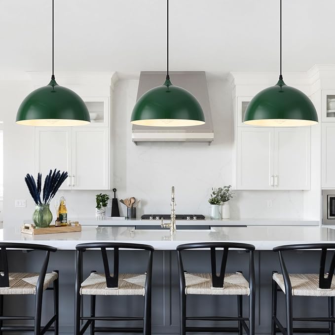 Green Pendant Lights, Dome Island Lights for Kitchen, Modern Pendant Lighting Over Kitchen Island, Pendant Light Fixtures for Dining Room, Living Room, Bar, Foyer, Sink