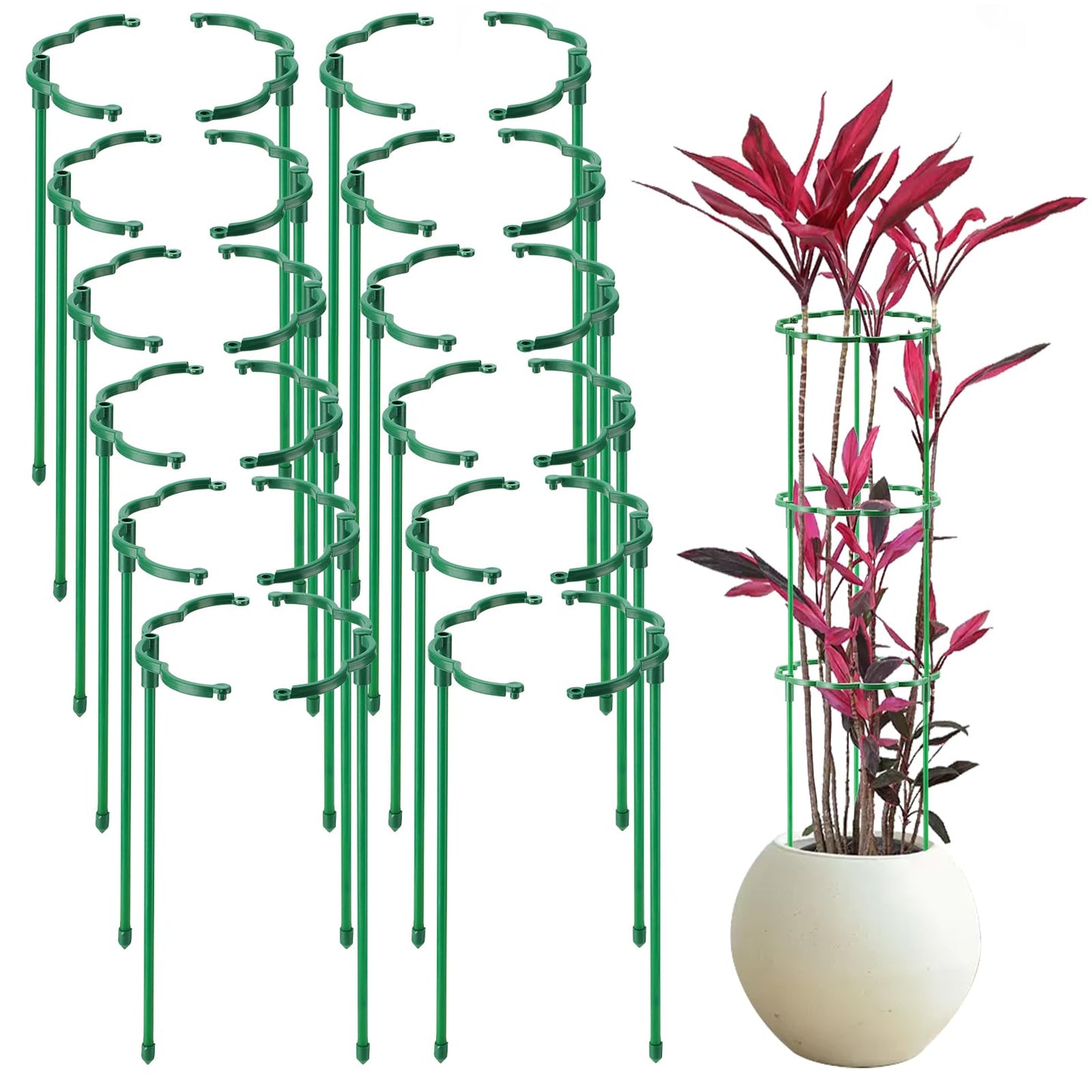 Moiggonoy 24 Pack Plant Support Stakes Sets - Versatile Plant Cages, Stackable Garden Flower Support， Small Plant Stakes for Indoor Plants,Tomato,Monstera, Peony, Hydrangea, Climbing Plants