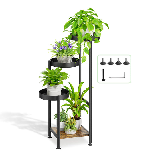 Oppro Plant Stand Indoor Outdoor Clearance, 4 Tier Tall Corner Metal Flower Pot Shelf Holder, Multiple Heavy Duty Plants Display Rack for Patio Orchid Office Porch Living Room Garden Balcony, Black