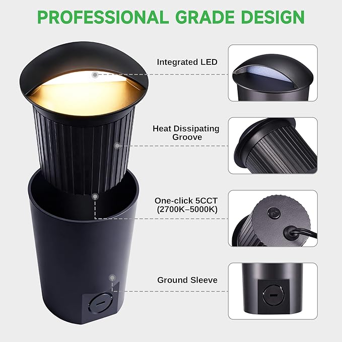 In Ground Landscape Lighting Low Voltage - 2700K-5000K 5 Color Selectable LED IP67 Well Lights, Turret Top 12V Outdoor in-Grade Light, ORB Aluminum for Driveway Garden Lawn 3W 170LM 4 Pack