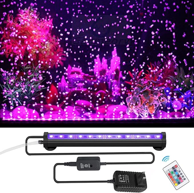LED Aquarium Lights for Fish Tank,Submersible Fish Tank Light with Air Bubbler Hole Bubble Wall RGB Color Changing Brightness Adjustable Waterproof Remote Control Bubble Tube Light,3W 9inch