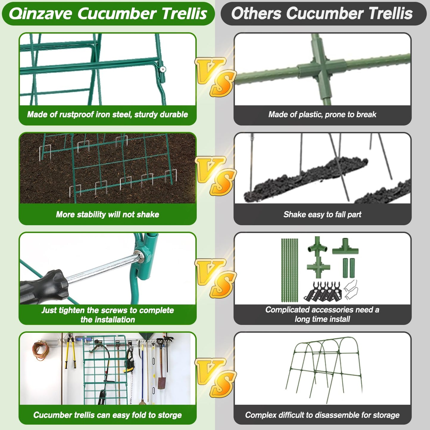 Cucumber Trellis for Raised Bed A Frame Metal Garden Trellis for Climbing Plants Outdoor, 42 x 16IN Foldable Coated Steel Cucumbers Trelli, Easy to Install Cucumber Trellis for Vegetable Fruit