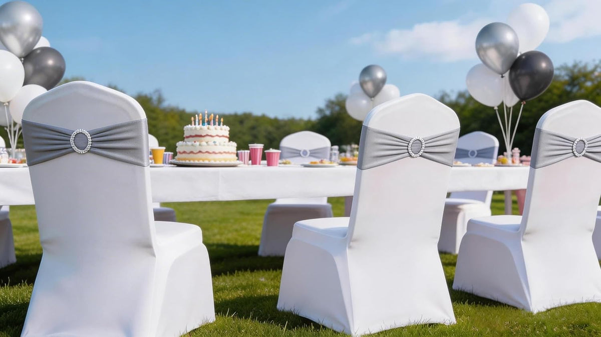 Skiennix 50 Pack Spandex Chair Sashes - Silver Grey with Slider Buckles for Weddings & Events