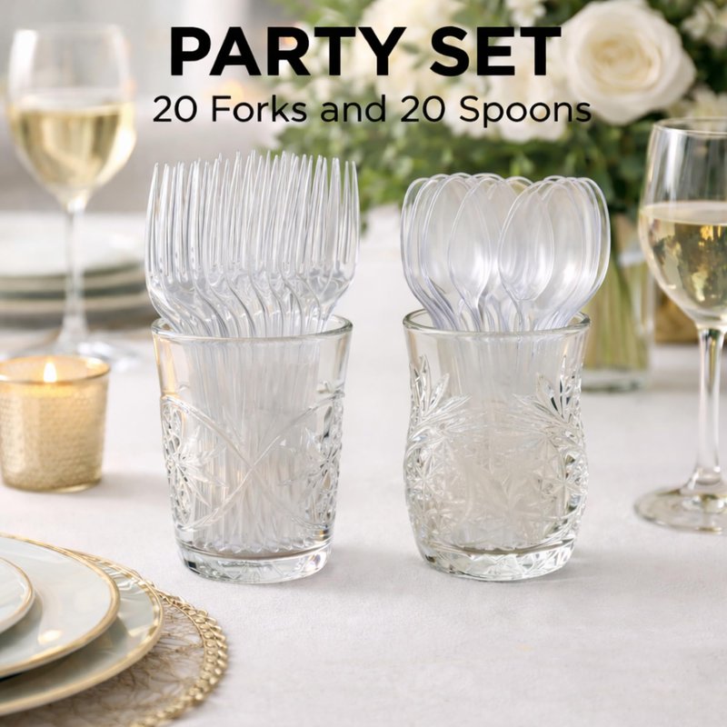 Plastic Silverware Forks Spoons Set – Heavy Duty Disposable Cutlery Utensils for Parties, Events, Catering, Weddings, Takeout, Dining, Picnics, Celebrations, Daily Meals 20+20 count