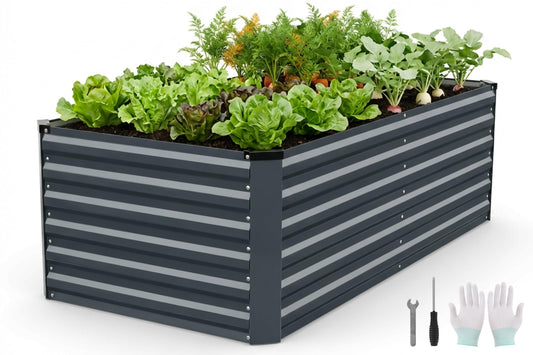 STBoo 6x3x2FT Galvanized Raised Garden Bed, Outdoor Metal Raised Planter Box for Vegetables, Elevated Rust-Resistant Rectangle Gardening Container Kit with Reinforced Panels for Backyard, Patio(Grey)
