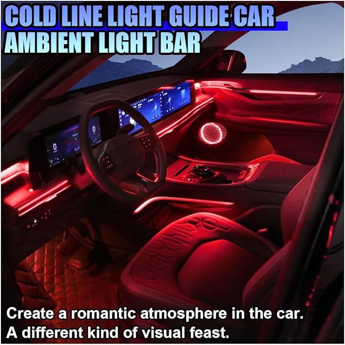 EL Wire Car Interior LED Strip Lights, 5V 16FT Neon Light Strip with Sewing Edge, USB Electroluminescent Car Interior Lights with Fuse Protection, Vehicle Ambient Lighting Decorations (Red)