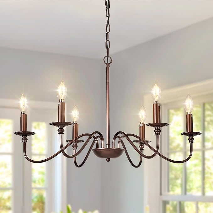 Depuley Farmhouse Chandelier for Dining Room: 6-Light Antique Industrial Hanging Ceiling Pendant Light Fixture for Kitchen - Oil-Rubbed Bronze Rustic Vintage Iron Candle Chandeliers for Entryway