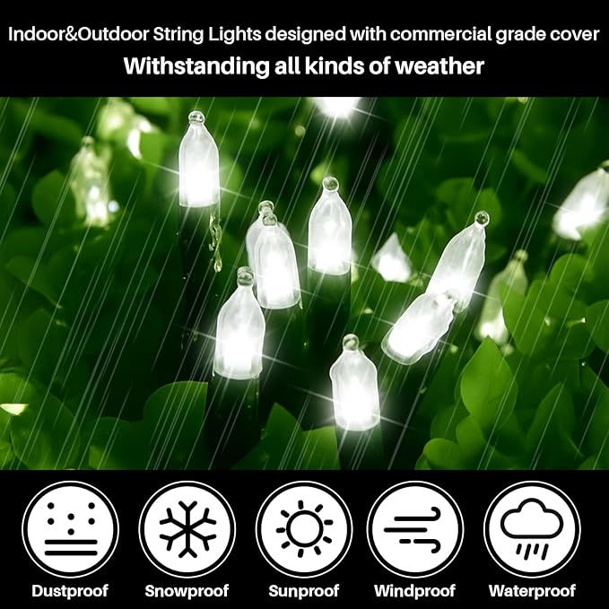LAMPHOME White Christmas Mini Lights, 32.5FT 100 LED Clear Bulbs String Lights with 16 Light Modes, Fairy Lights Plug in for Outdoor Xmas Trees Garland Wreath Holiday Decorations