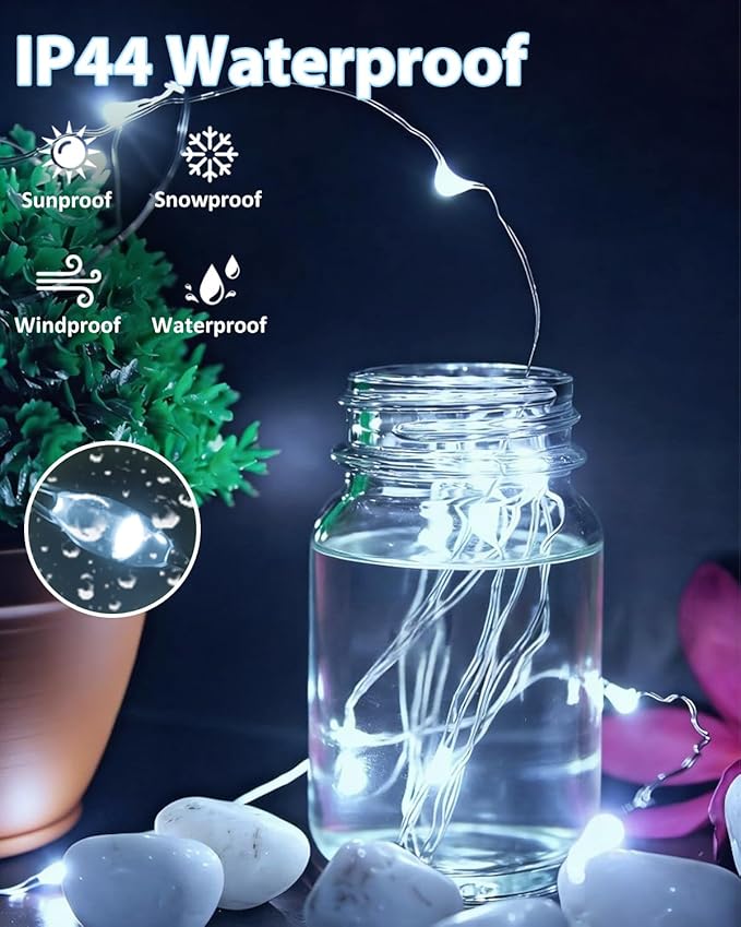 2 Pack 100LED Battery Operated Fairy Lights with Remote, 8 Modes LED String Lights with Timer, Dimmable, Memory Function, Waterproof Twinkle Lights for Outdoor Indoor Christmas Decor(Cool White)