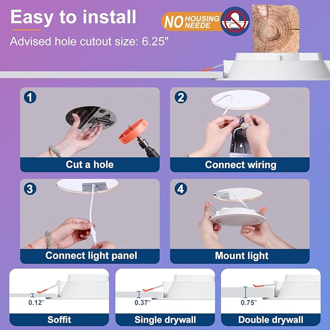 24Pack Smart Recessed Lighting 6 Inch RGBCW Color Changing 16W LED Downlight with Junction Box,1350 Lumen Recessed Ceiling Light Compatible with Alexa,Dimmable by Bluetooth Control