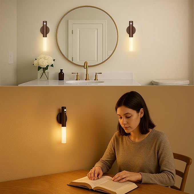 Battery Operated Wall Sconce Set of 2 - Rechargeable Motion Sensor Night Lights, 2200mAh Wireless Wall Lights Sconce, Magnetic Portable Hallway Light for Kitchen Stair Cabinet, 3000K