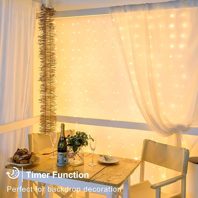 ZAIYW 10x10Ft Curtain Lights Connectable Warm White & Multicolor Changing 300 LED Curtain Lights Plug in with Remote Control Curtain String Lights Waterproof for Indoor Outdoor Decor