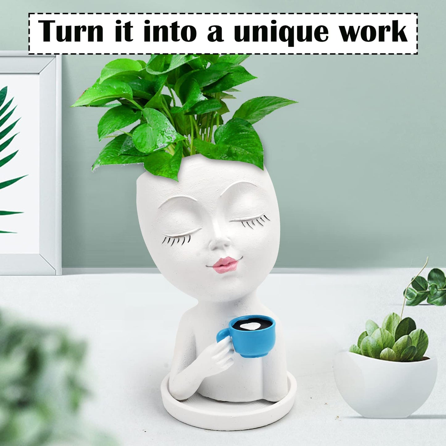 Toparad Face Flower Pot Head Planter for Indoor Outdoor, Unique Succulent Planter with Drainage Hole, Cute Lady Face Plant Pots Coffee Table Decor Gift IdeaI for Mother and Appreciation Christma