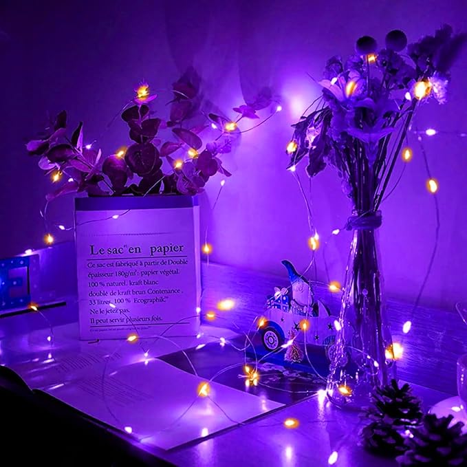 12 Pack Fairy Lights 7Ft 20 LED Twinkle String Lights Battery Operated Waterproof Firefly Starry for Mason Jar Party Wedding Christmas Valentines Day,Orange&Purple