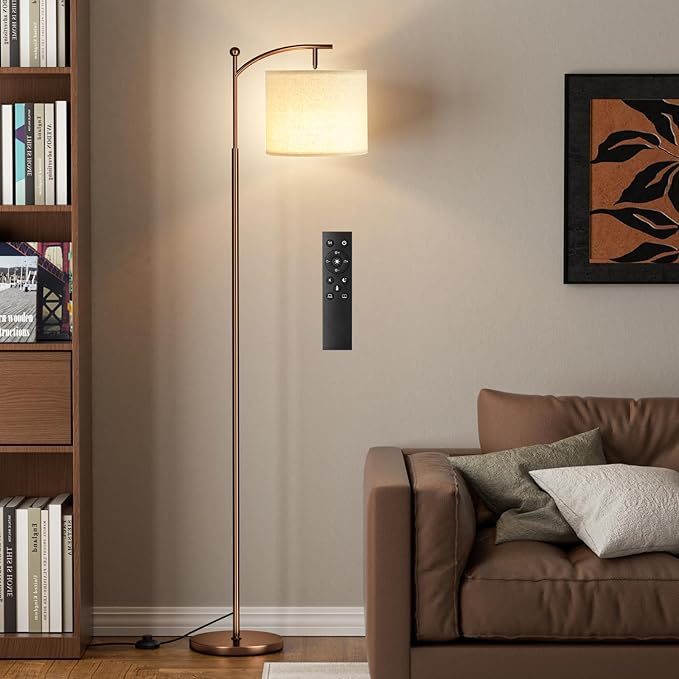 Ambimall 60" Floor Lamps with Remote Control & Bulb, Colors Temperature & Brightness Adjustable, Deep Beige Shade & Brown Pole