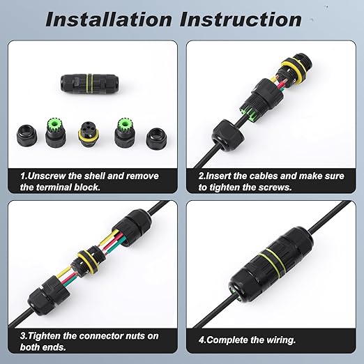 10 Pcs M16-3pin Ip68 Outdoor Waterproof Junction Box Electrical Cable Connector, Easy to Install, M16 for 3.5-10mm Wire Range(ac 400v, 17.5a), 2 Way