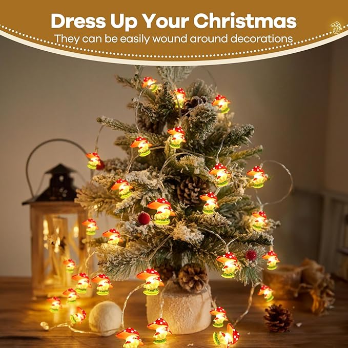 Mushroom Decor Cottage Core Decor 10FT 30LEDs Mushroom String Lights Battery Operated for Kids Gifts Bedroom Dorm Party Wedding Outdoor Patio Whimsical Decoration