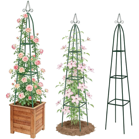 Jesosia 100% Metal Obelisk Trellis for Climbing Plants Outdoor - Heavy Duty Stone Coated Steel Garden Tower Trellis - Tall Sturdy Rustproof Vertical Plant Support for Climbing Vine Vegetables Flowers