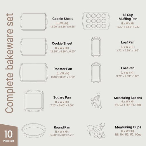 Gray 10-Piece Bakeware Set - Nonstick Carbon Steel Baking Sheets & Pans | Space-Saving, Dishwasher Safe, Oven Safe Up to 450°F