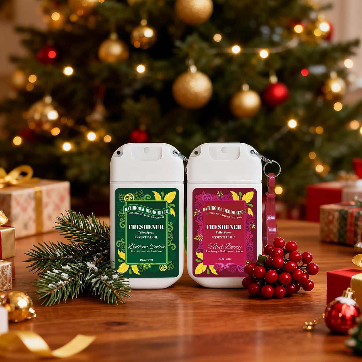 Skiennix Travel Size Toilet Spray - 2 Pack Air Freshener for Bathroom Deodorizer | Cedar & Berry Scent