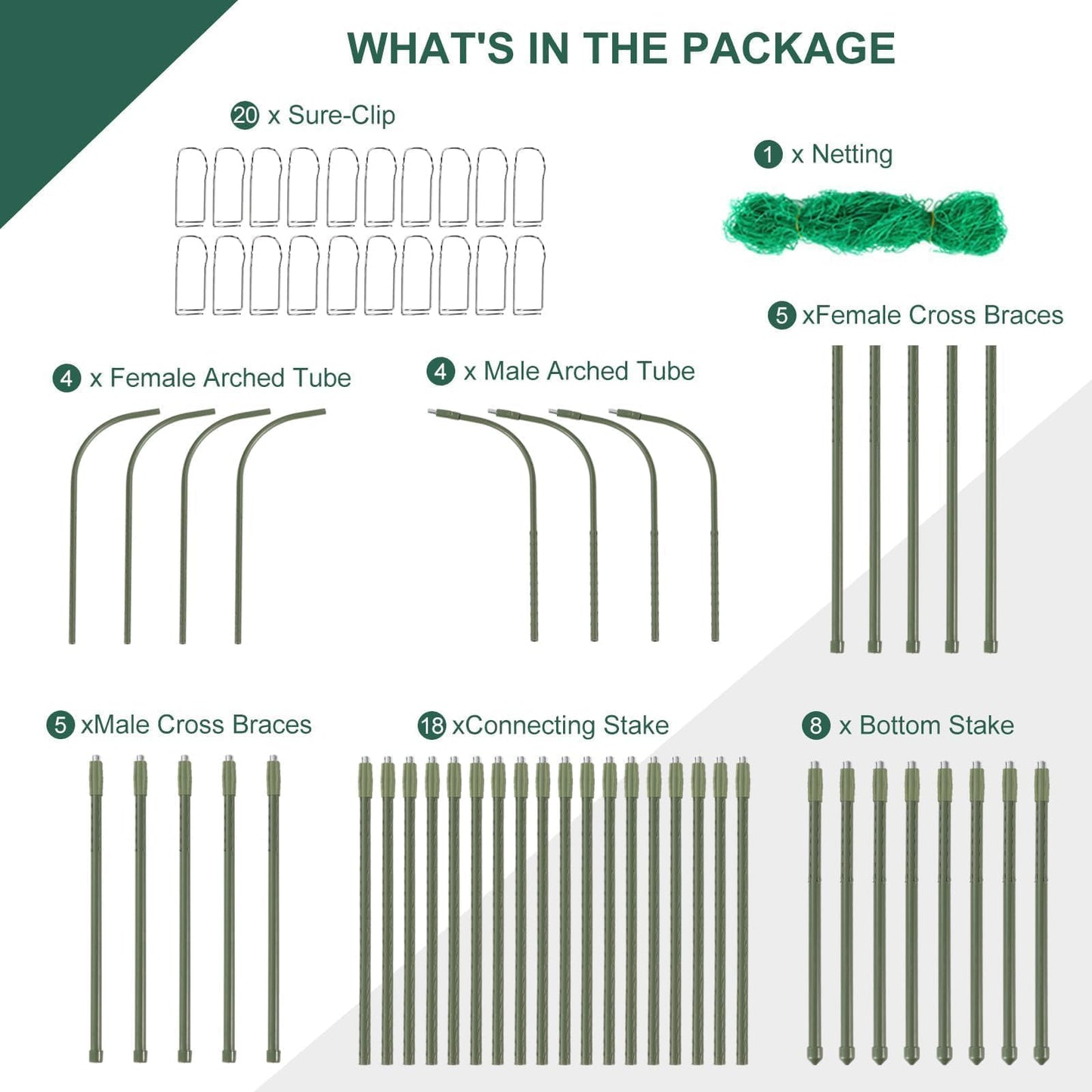 FOLLOOK Outdoor Trellis for Climbing Plants Arch Tunnel U-Frame Trellis with Plant Support Clips for Grape Zucchini Plant Metal Tall, Green, MWM-11-U-120x160-GREEN