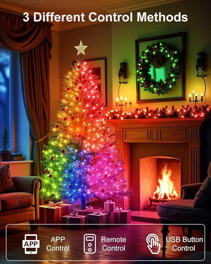 Smart Fairy Lights 2 Pack Total 66Ft 200 LED Twinkle String Lights with Remote & APP Control, Color Changing USB Fairy Lights Music & Mic Sync for Valentine's Day Holiday Party Decor