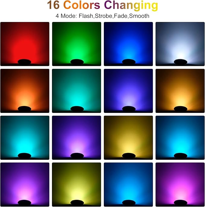 RGBW Pond Lights with Timer, 18 LED Super Bright Underwater Submersible Fountain Lights Color Changing Spotlights, Remote Control IP68 Waterproof for Fish Aquarium Tank Pool Garden(Set of 4)
