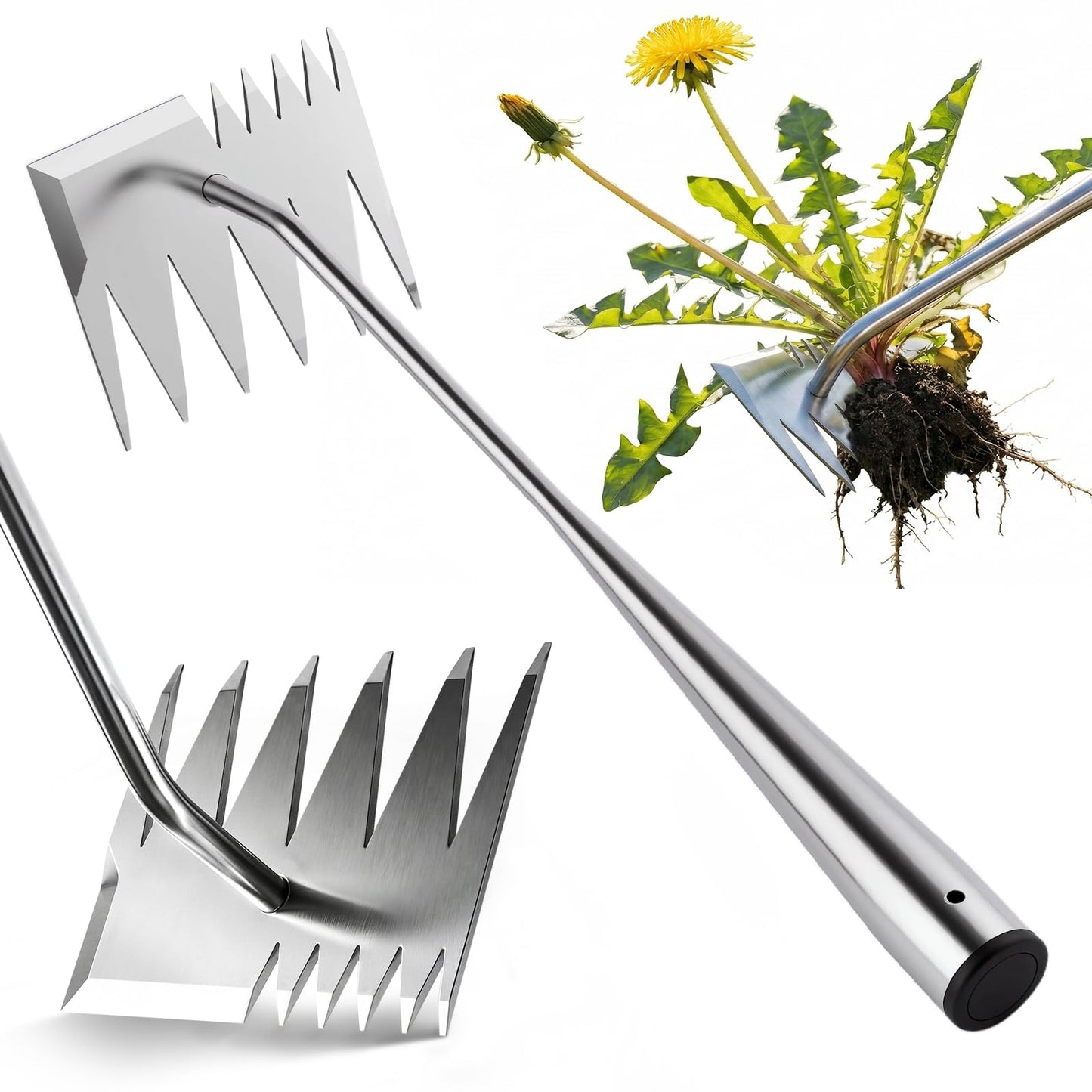 LOOHOI Weed Puller Tool, Heavy-Duty Stainless Steel Weeding Tool with Extendable Handle, Portable Garden Weed Removal Tool for Vegetable Gardening Backyard Farm Planting & Weeding