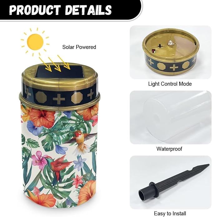 Cemetery Solar Lights Waterproof Solar Powered Grave Lights Hawaii Flower Hummingbird Landscape LED Flameless Candle Grave Decor Memorial Gift