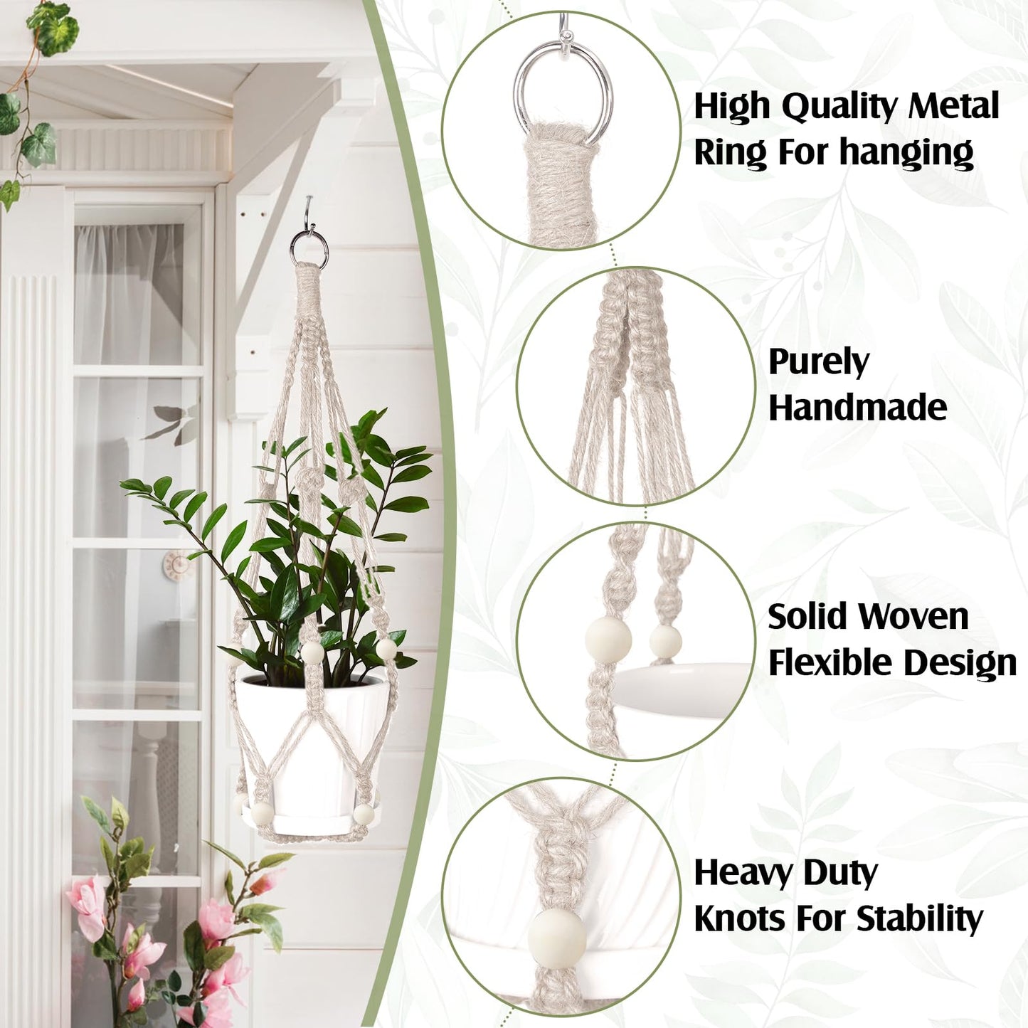 Hoteam 12 Pcs Macrame Plant Hangers Macrame Hanging Planters for Indoor Plants Handmade Boho Hanging Baskets Flower Pots Holder for Outdoor Home Wall Decor(White)